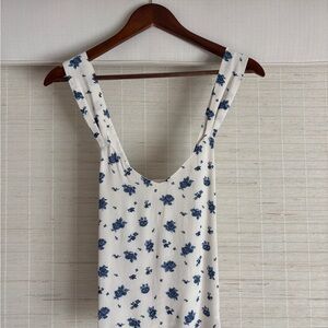 Sezane White Tank Top with Blue Floral Print